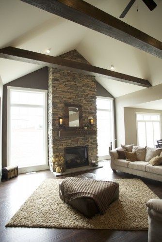 fireplace with windows on each side | love the windows on each side of fireplace- Bismarck | For the Home Narrow Fireplace Between Two Windows, Fireplace With Large Windows On Each Side, Brick Fireplace Between Two Windows, Great Room With Large Windows, Fireplace With 2 Windows On Each Side, Fireplace Between 2 Windows, Windows Around Fireplace, Fireplace In Between Two Windows, Windows Beside Fireplace