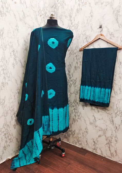 SRRT SHIBORI BANDHANI SINGLES AVAILABLE Dress Material (Unstiched) 💃🏻 Top Cut-2.25 Chanderi Cotton 💃🏻 Bottom Cut-2.25 Chanderi Cotton 💃🏻Dupatta Cut-2.25 Chanderi Cotton (With Both Side Latkan) Batik Textiles, Cotton Dupatta, Dress Material, Shibori, Batik, Textiles, Quick Saves