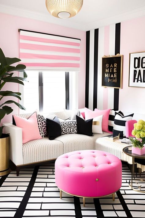 Transform your space into a chic haven with Kate Spade-inspired interior vibes! 🌸✨ Explore playful patterns, vibrant colors, and stylish accents to infuse your home with that signature Kate Spade charm. Elevate your living space with a touch of glamour and a dash of whimsy. 💖🛋️ #KateSpadeStyle #HomeDecorInspo #ChicLiving Infuse your living space with the vibrant spirit of Kate Spade! 🌈✨ cozyspiritstudio.etsy.com ETSY USA Pink And Black Living Room Ideas Glam, Black And Pink Living Room Decor Glam, Kate Spade Office Inspiration, Black And Pink Living Room￼, Hot Pink Zebra Room, She Shed Decor, Women Cave, Black Living Room Decor, Diva Den