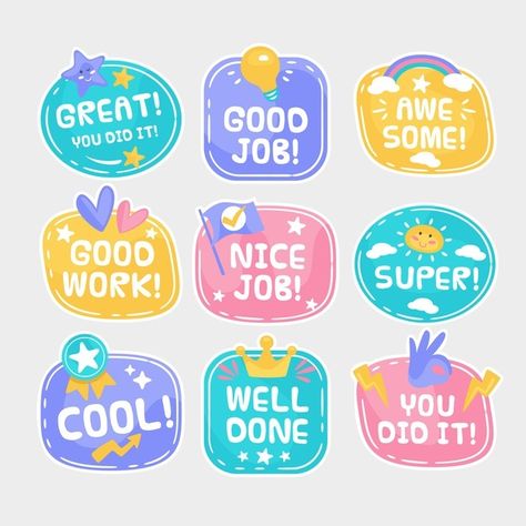 Great Job Stickers, Graphic Design Job, ملصق تحفيزي, All About Me Preschool, Sticker Design Inspiration, Work Stickers, Hiasan Bilik, Reward Stickers, Motivational Sticker