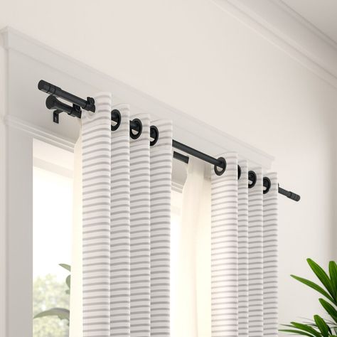 White Curtain Rod, Curtain Rods And Hardware, Black Curtain Rods, Curtains Pictures, Double Curtain Rod, Curtain Rod Hardware, The Curtains, Double Rod Curtains, Double Curtains