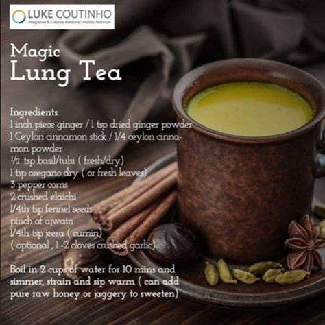 Luke Coutinho - Lifestyle on Instagram: “Try this powerful lung concoction to break down mucous and clear up those lungs ...the power of nature and lifestyle .....use your kitchen…” Lung Cleanse, Natural Decongestant, Lung Detox, Healing Tea, Easy Detox, Healthy Advice, Healing Food, Natural Health Remedies, Detox Tea