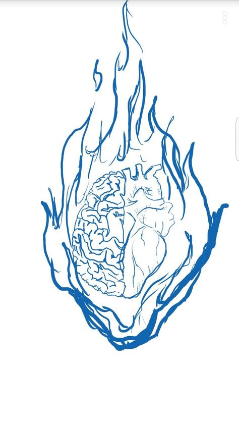 Brain On Fire Tattoo, Heart On Fire Tattoo, Brain Sketch, Flame Sketch, Heart Vs Mind, Brain On Fire, Venus Tattoo, Solar Punk, Brain Drawing