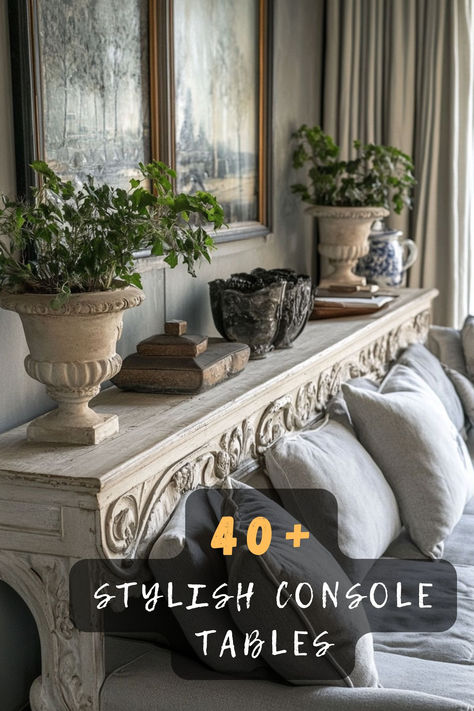 Discover 40 stylish console table ideas perfect for behind your sofa. 🛋️✨ These designs offer functionality, elegance, and a touch of sophistication, enhancing your living space with additional storage and display options. Ready to elevate your home decor? Click to explore all the stylish ideas! #ConsoleTable #LivingRoomDecor #HomeStyle #ElegantDesigns #FunctionalSpaces Table Behind Sofa, Console Table Ideas, Console Table Behind Sofa, Behind Sofa, Console Table Decorating, Classy Decor, Table Ideas, Console Table, Elegant Design