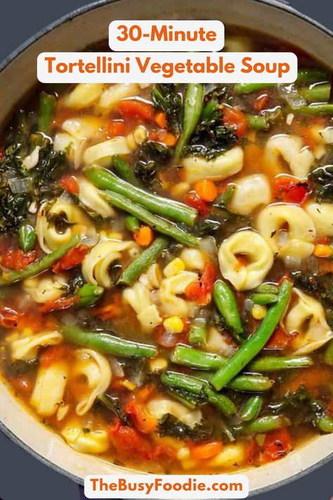 This homemade tortellini vegetable soup is chock full of fresh green beans and spinach and can be on the dinner table in under 30 minutes!