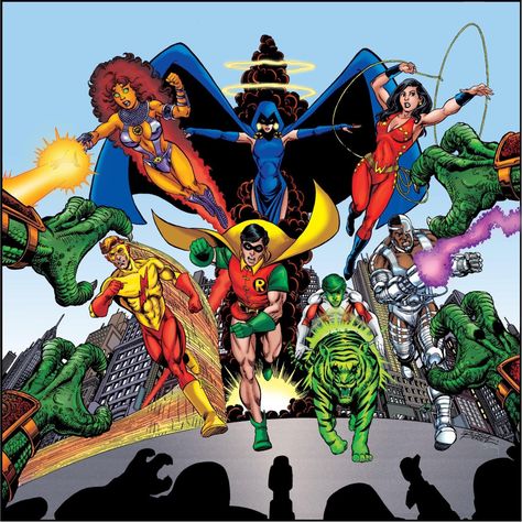 Starfire Titans, George Perez Art, Titans Comic, Dc Artwork, Titans Robin, Teen Titans Robin, New Teen Titans, The New Teen Titans, Justice League Comics