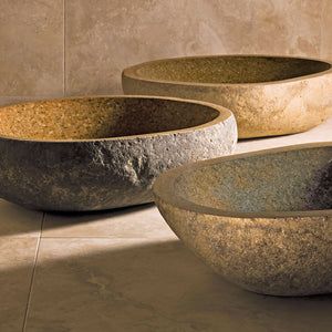 Pebble Vessel – Stone Forest Organic Bathroom, Romantic Bathrooms, Stone Sinks, Stone Vessel Sinks, Turkish Tiles, Gorgeous Tile, Stone Basin, Stone Sink, Sukabumi