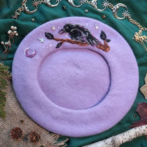 https://knockthrice.ca/products/feathers-black-potion-purple-beret Purple Beret, Ultra Modern, Cute Hats, Feathers, Lavender, Cute Outfits, Tableware, Hats, Purple