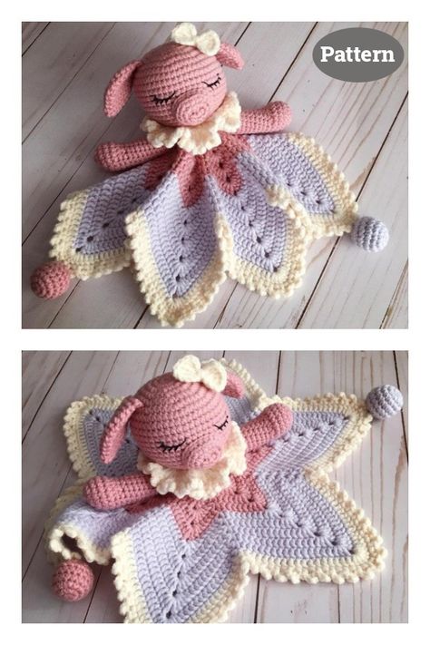 8 Pig Lovey Crochet Patterns - Page 2 of 2 Lovey Crochet Patterns, Lovey Blanket Pattern, Lovey Baby Blanket, Crochet Nursery Decor, Lovey Crochet, Crochet Sloth, Pig Crafts, Pillow Covers Pattern, Crochet Pig