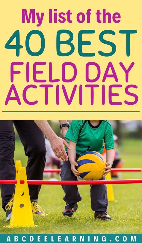 I am a physical education teacher and have planned 7 field days! I created my list of the 40 best field day activities to make your planning easy! These activities include cooperative, competitive, relays and water games. These activities are best suited for elementary and middle school-aged students! Small Group Activities School Age, Physical Activities For School Age, Large Motor Games For School Age, Field Day Preschool, Elementary Relay Games, Olympic Field Day Games, Outdoor Activities For Kids At School, Field Day Stations, Field Day Elementary School