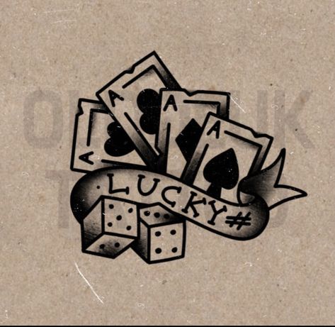 American Traditional Dice, American Traditional Tattoo Design Old School, Border Tattoo, Traditional Tattoo Man, Playing Card Tattoos, Casino Tattoo, Lucky Tattoo, Traditional Black Tattoo, Traditional Tattoo Flash Art