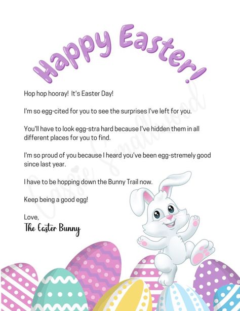 Free printable Easter Bunny letter to kids Easter Bunny Ideas, Easter Bunny Egg Hunt, Easter Bunny Letter, Easter Bunny Template, Bunny Ideas, Easter Scavenger Hunt, Bunny Templates, Easter Surprise, Easter Arts And Crafts