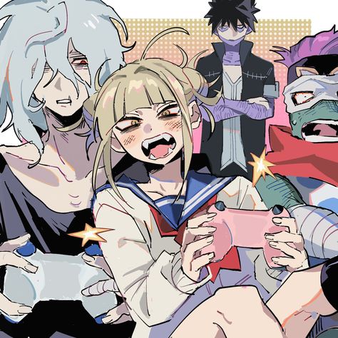 Artist: Jigoku101 on twitter Mha Au, Mha Dabi, League Of Villains, Haikyuu Tsukishima, Toga Himiko, Tomura Shigaraki, Anime Villians, Anime Decor, I Love My Friends