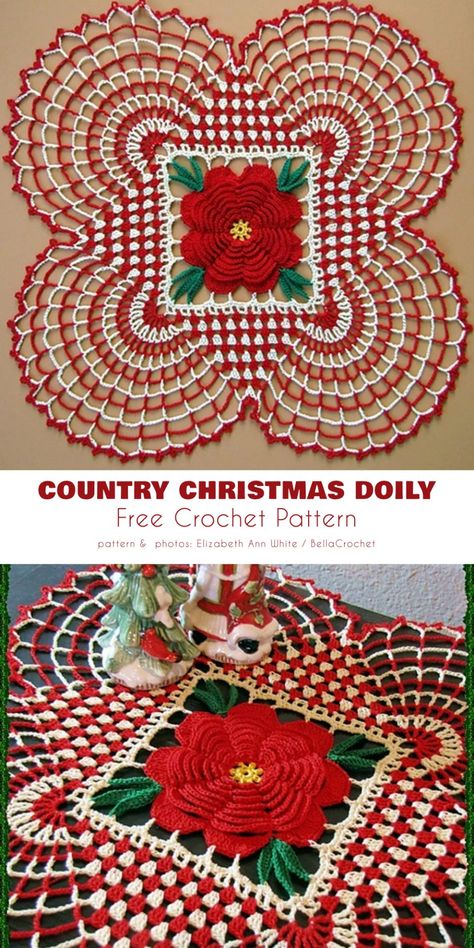 Christmas Doily Free Crochet Patterns - Your Crochet Crochet Christmas Tablecloth, Crochet Christmas Doily Pattern, Christmas Crochet Doily Free Pattern, Free Crochet Christmas Doily Patterns, Crochet Christmas Centerpiece, Crochet Christmas Doilies, Free Christmas Doily Patterns, Crochet Christmas Table Runners Patterns Free, Christmas Gift Crochet Patterns Free