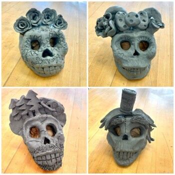 This 5 page photo tutorial will show you how to create a 3D skull in clay. I used ceramic clay for this but air-dry clay could be used as well. These skulls can then be personalized to show your students personalities or cultures. I have also included my Dia de Los Muertos presentation for those who might like to teach about Day of the Dead. I hope your students love this lesson as much as mine do! Clay Projects Kids, Clay Skull, High School Ceramics, Page Photo, Art Lessons Middle School, Ceramics Inspiration, Sugar Skull Design, Air Dry Clay Projects, Day Of The Dead Skull