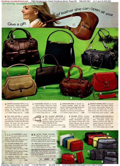 60s Purse, Retro Housewife, Gogo Boots, Montgomery Ward, Barrel Bag, Vintage Luggage, Retro Ads, Christmas Catalogs, Christmas Book