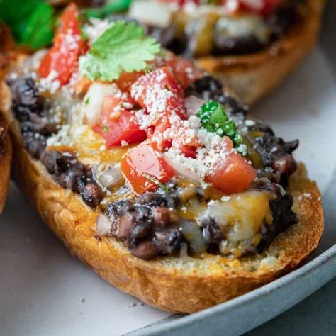 Authentic Mexican Molletes | KevinIsCooking | Bloglovin’ Mexican Molletes, Mexican Tortas, Mexican Sandwich, Ground Beef Quesadillas, Mexican Bread, Frijoles Refritos, Beans On Toast, Toasted Bread, Fresh Salsa