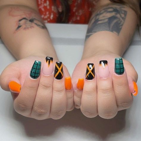 Bakugou Inspired Nails, Mha Nails Bakugo, Anime Design Nails, Mha Nail Ideas, Anime Nails Inspiration, Anime Nail Inspiration, Simple Anime Nail Designs, Nails Gelx Ideas, Bakugo Nails Design