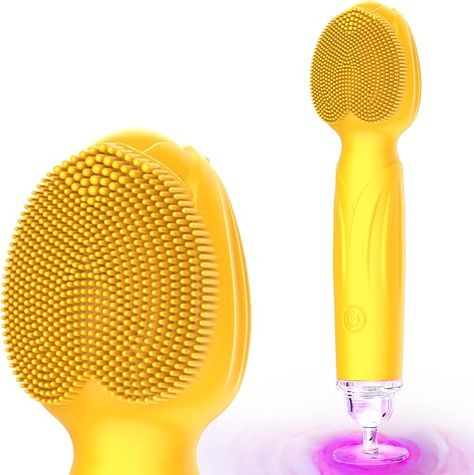 Waterproof Face Scrub Brush for Men & Women, Rechargeable Electric Silicone Face Scrubber, Portable Face Massager, Gentle Exfoliating and Massaging - Yellow Face Scrub Brush, Sonic Facial Cleansing Brush, Face Wash Brush, Face Brush Cleansing, Face Scrubber, Deep Massage, Face Massager, Facial Brushes, Unique Roses