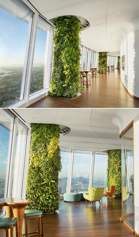 24 Columns Were Transformed Into Vertical Gardens Inside This Office Mexican Patio Hacienda Style, Fall Houses Exterior, House Exterior Before And After, Column Decor, Columns Interior, Building Columns, Western Rooms, مركز ثقافي, Interior Columns