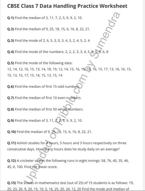 Data Handling Worksheets for Class 7 Maths – Chapter 3 Selfie Point, Data Handling, Mental Maths Worksheets, Mental Maths, Maths Worksheets, Revision Notes, Odd Numbers, Sample Paper, Mental Math