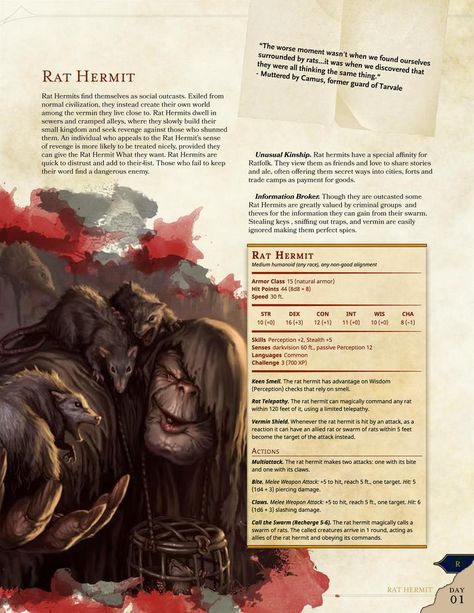 Updated Day 01 Rat Hermit Witcher Dnd, Minions Halloween, 5e Monsters, Dnd Stats, Dnd Homebrew, Dungeon Master's Guide, Dnd Races, Dungeons And Dragons Classes, Dnd Dragons