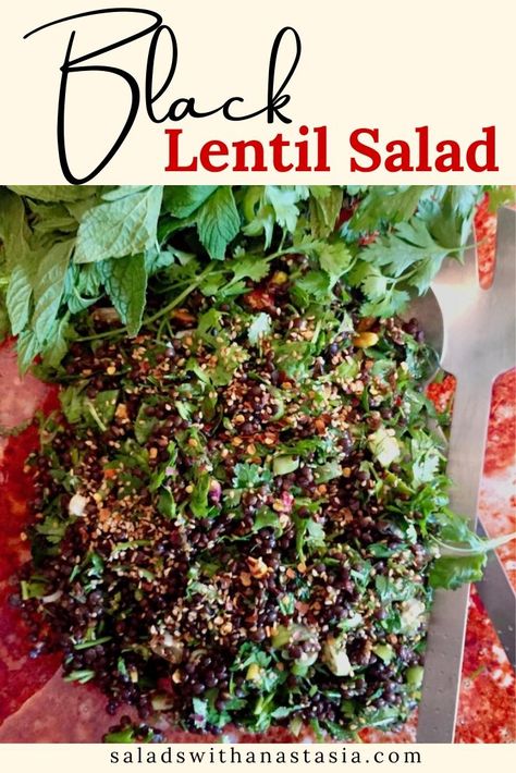 The star of the show in this Black Lentil Salad are the delectable "Black" lentils, sometimes called Beluga because of their resemblance to caviar. A healthy, easy salad that is full of crunchy seeds and fresh herbs. #belugalentils #vegan #vegetarian #legume Black Caviar Lentil Recipes, Refrigerator Salads, Black Lentil Salad, Lenten Recipes, Healthy Beans, Seed Salad, Make Ahead Salads, Black Lentils, Salads For A Crowd