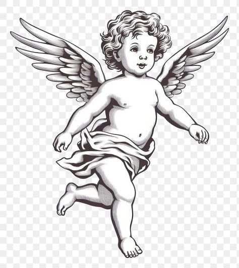 Baby Angel Drawing, Cupid Sketch, Cherub Drawing, Cherubim Angels Tattoo, Sketch Angel, Flying Cherub, Cupid Drawing, Cherub Tattoo Designs, Angel Outline