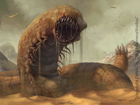 Sandworm "Lord of the Dragons" Copyright KLab Global Pte. Ltd. ArtByGameco.com lozart.blogspot.fr/ Sand Creature, Creature Fantasy, Dark Sun, Giant Spider, Tolkien Art, Spider Art, Cool Monsters, Giant Monsters, Fantasy Beasts