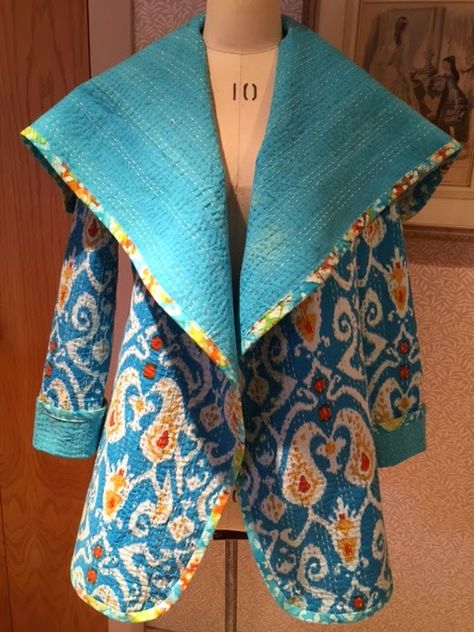 Kimono Jacket Pattern Free, Quilted Jacket Pattern, Gilet Kimono, Rachel Clark, Quilted Clothing, Wearable Art Clothing, Chic Jacket, Thrifty Thursday, Quilt Coat