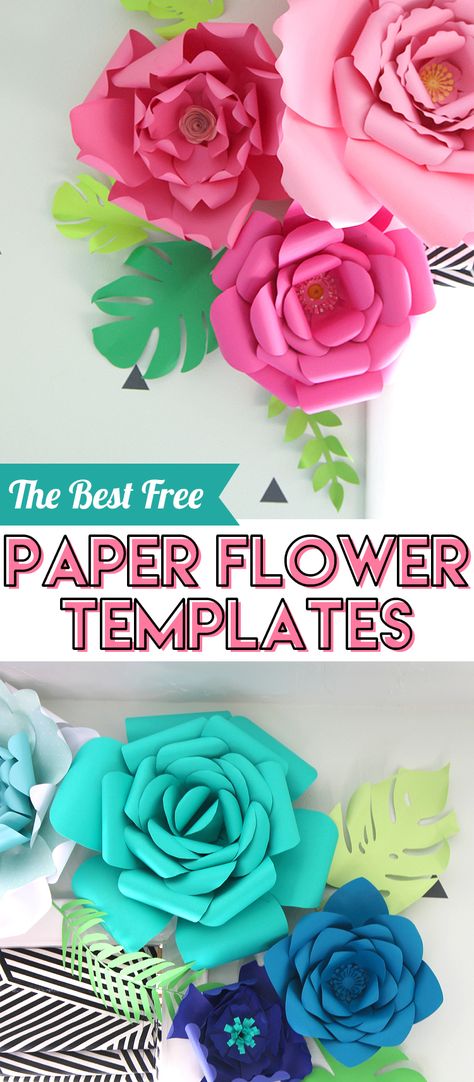 This is a collection of the best free paper flower templates available across the internet. There are many different flower petal shapes and varieties to choose from. You'll love making these gorgeous paper flowers. #paperflowers #papercrafts #crafts #templates #freepattern #paperflowertemplate Free Paper Flower Templates, Giant Paper Flowers Template, Paper Flower Templates, Flower Petal Template, Paper Rose Template, Fleurs Diy, Paper Peonies, Paper Flower Wall Decor, Large Paper Flowers