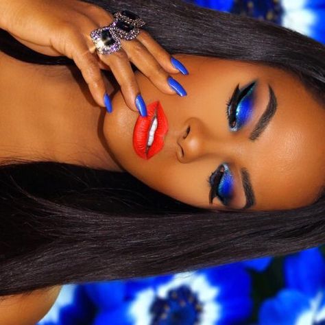 ✨ Go follow @blackgirlsvault for more  celebration of Black Beauty, Excellence and Culture♥️✊ Royal Blue Eyeshadow, Royal Blue Makeup Looks, Royal Blue Makeup, Music Video Makeup, Blue Eyeshadow Looks, Blue Makeup Looks, Colorful Eye Makeup, Easy Hairstyle, Blue Eyeshadow