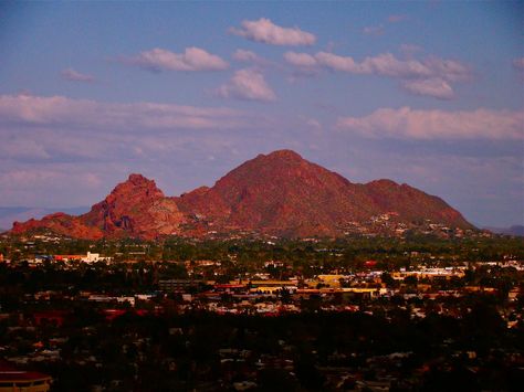 Here is a  photo of Camelback Mountain.    You can see why the mountain gets its name.    Can you see the Camelback hump and camel's head?  Phoenix, AZ Phoenix Hikes, Camelback Mountain Arizona, Arizona Mountains, Living In Arizona, Camelback Mountain, Farm Business, State Farm, Arizona Travel, Scottsdale Arizona