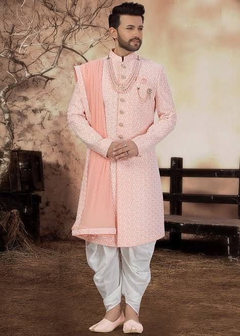 Groom Dhoti Wedding, Dhoti Sherwani, Engagement Dress For Groom, Sherwani For Men Wedding, Vs Image, Formal Dresses For Men, Couple Wedding Dress, Sherwani For Men, Indian Wedding Photography Poses