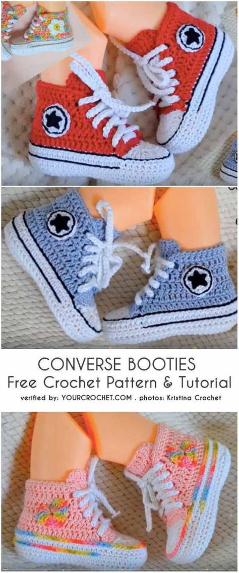 Baby Converse Free Crochet Pattern and Tutorial Crochet Converse, Baby Booties Free Pattern, Crochet Baby Shoes Pattern, Baby Converse, Baby Shoes Pattern, Baby Booties Pattern, Crochet Baby Boy, Booties Crochet, Crochet Booties