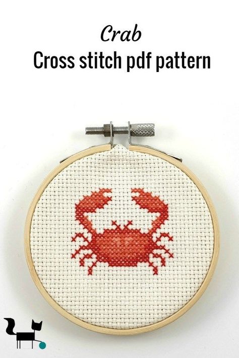 This crab cross stitch pattern can be used to make nautical home decor items. You need 4 different DMC colors and afternoon or so to complete it. #crossstitchpattern #nautical #crab Crab Cross Stitch Pattern, Easy Cross Stitch Patterns Free, Crab Cross Stitch, Nautical Cross Stitch, Home Cross Stitch Pattern, Subversive Cross Stitches, Leaves Wall Decor, Home Cross Stitch, Decor Leaves