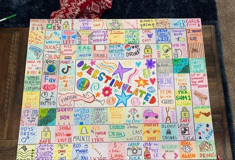 drinking board game for teenagers cute aesthetic Party Game Board, Y2k Birthday Party, Drinking Board, Y2k Birthday, Drinking Board Games, Sleepover Party Games, Intro To Art, Board Drawing, Dinner Party Games