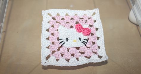 Colourjoyful: Crochet Project #3: Hello Kitty Coaster Hello Kitty Crochet Granny Square, Sanrio Crochet Granny Square, Hello Kitty Crochet Square, Hello Kitty Coaster Crochet, Sanrio Granny Square, Hello Kitty Granny Square Pattern, Hello Kitty Granny Square, Sanrio Pattern, Crochet Hello Kitty