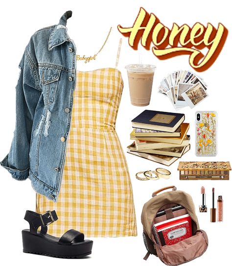 Honey Inspired Outfits, Honeycore Outfits, Honeycore Aesthetic Outfits, Honeycore Aesthetic, Cloth Aesthetic, Bi Aesthetic, Hufflepuff Outfit, 80s Inspired Outfits, Yellow Outfits