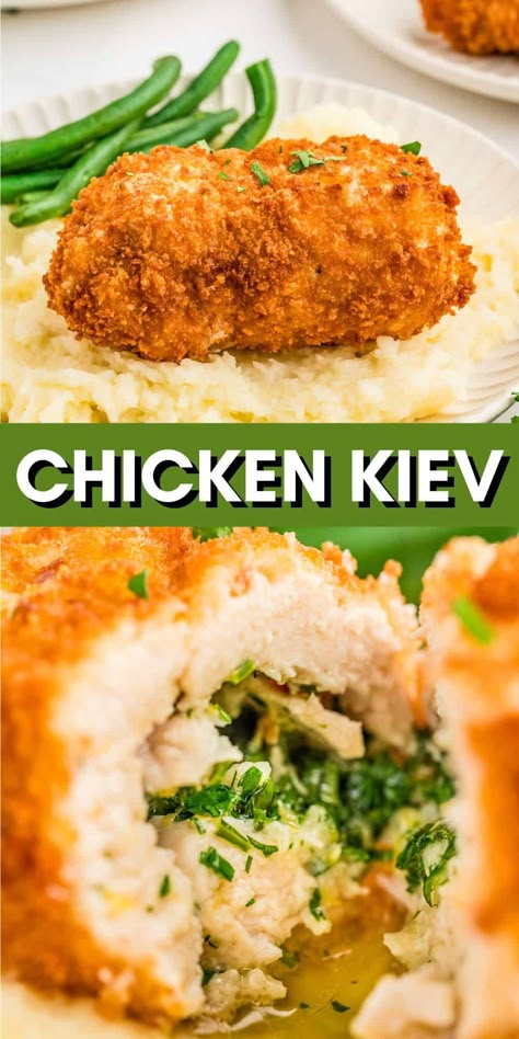 English Chicken Recipes, Chicken Kiev Recipe Baked, Chicken Filling Recipes, Chicken Keiv Recipe, Kiev Chicken, Kiev Recipe, Salmon Pesto Pasta, Chicken Kiev Recipe, Salmon Pesto