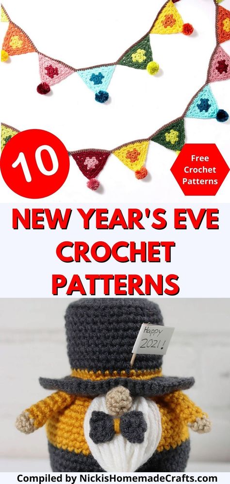 This is a compilation of 10 free New Year's Eve crochet patterns to add to your decor and help you ring in the new year! New Years Crochet Patterns Free, Moogly Crochet Patterns, New Year Crochet, Moogly Crochet, New Year Symbols, Crochet Idea, Knitting Basics, Yarn Pom Pom, Ring In The New Year