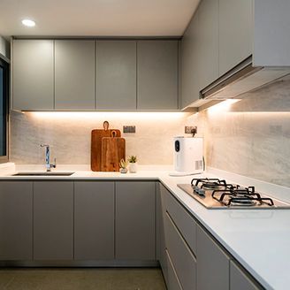 Design Your Modular Kitchen Without Hiring a Designer 2 Bhk Interior Design, Budget Interiors, 1bhk Apartment, Pooja Units, Mandir Designs, Acrylic Kitchen, Condo Interior Design, Mandir Design, Countertop Options