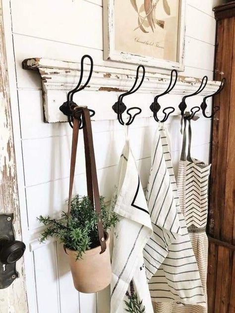 Shelf With Hooks, Liz Marie Blog, Mudroom Decor, Spring Refresh, Foyer Decorating, Country Farmhouse Decor, Country Farmhouse, Farmhouse Table, Cottage Decor