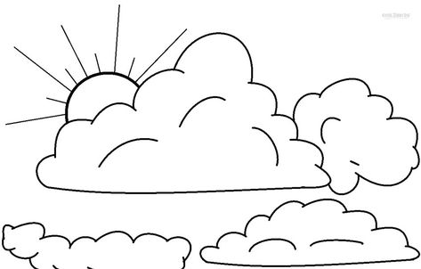 Printable Cloud Coloring Pages For Kids | Cool2bKids Sun And Clouds Drawing, Cloudy Drawing, Sky Drawing Clouds, Sky Coloring Pages, Sky Printable, Sun Coloring Pages, Cloud Template, Picture Cloud, Mandala Printable