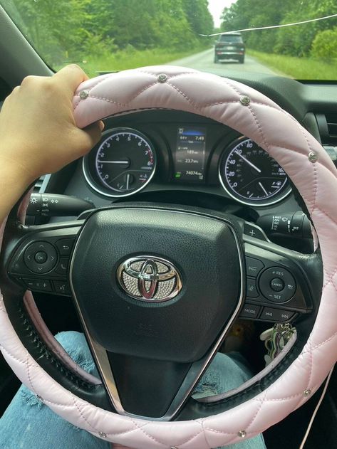 1pc Rhinestone Decor Car Steering Wheel Cover | SHEIN USA Pink Steering Wheel Cover, Car Wheel Cover, Car Aesthetics, Gold Car, Car Deco, Car Inspiration, Car Steering Wheel Cover, Car Steering Wheel, Rhinestone Decor