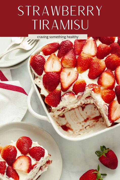 Strawberry Tiramisu is an easy, no-bake, make-ahead dessert for spring or summer. Make it for Easter, Mother's Day, or graduation. This recipe has no eggs, chocolate, or alcohol. Banana Split Dessert Recipes, Lush Dessert, Lemon Lush, Strawberry Tiramisu, Banana Split Dessert, Tiramisu Dessert, Postre Keto, Strawberry Dessert Recipes, Tiramisu Recipe