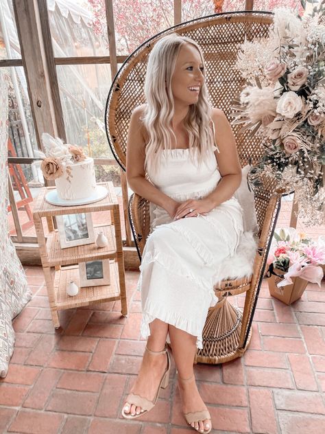 Boho Bridal Shower Chair For Bride, Boho Bridal Shower Dress The Bride, Chair For Bridal Shower Bride To Be, Bridal Shower Bride Chair Backdrop, Bridal Shower Peacock Chair, Peacock Chair Bridal Shower Ideas, Boho Bridal Shower Outfit For Bride, Boho Bridal Shower Outfit, Bridal Shower Chair For Bride