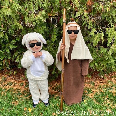 Sheep And Shepherd Costume, Shepherd Costume Diy, Shepherd Costume For Kids, Shepard Costume Diy Kid, Diy Sheep Costume Kids, Sheep Costume Diy, Sheep Costume Kids, Baby Sheep Costume, Diy Sheep Costume