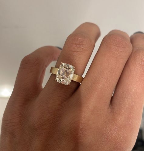 Radiant Engagement Ring Thick Gold Band, Classic Modern Engagement Rings, Gold Thick Engagement Ring, Thick Band Rings Engagement, Cushion Engagement Ring Thick Band, Thick Band Cushion Engagement Ring, Contemporary Wedding Ring, 3mm Engagement Ring Band, Flat Gold Band Engagement Ring