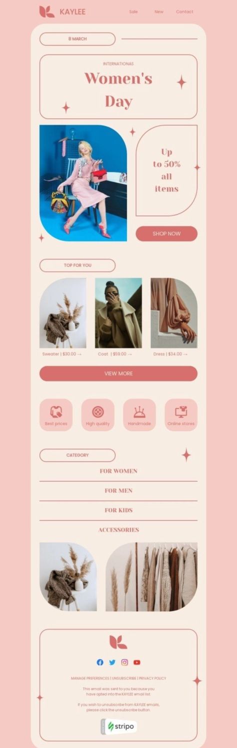 Stripo is an all-in-one email design platform. Create professional and responsive emails fast with no HTML skills. Tap the link to explore our Email Templates to find just the right look for you.⬆️ And follow us on Pinterest 🤗 #womensday #emailinspiration #stripoemaildesign #emailnewslettertemplate #emailtemplates #emaildesign #emailmarketingdesign #creativenewsletterdesign #htmlemaildesign #emailmarketing #inspiration Email Footer, Free Email Templates, Html Email Templates, Holiday Emails, Design Campaign, Email Template Design, Responsive Email, Holiday Campaign, Email Template